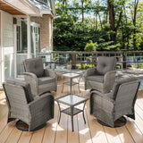 Artfurniz Outdoor Swivel Glider Rocker Chairs Set of 4 - Wicker Patio Furniture Set All Weather Patio Conversatio Sets with 2 Tempered Glass Side Table for Deck Backyard - Grey Wicker Grey Cushion Artfurniz