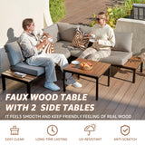 NATURAL EXPRESSIONS Patio Furniture Sets, Metal Outdoor Sectional L Shape Corner Sofa Outdoor Couch with Detachable Backrest,3 Fauxwood Tables,Black Frame,Shale Olefin Cushions for Yard,Garden NATURAL EXPRESSIONS