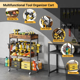 Dunatou Power Tool Organizer Cart Heavy Duty 4 Tier Rolling Tool Cart Garage Storage with Drill Rack Shelf Open Tool Chest Organizer with Wheels Workshop and Garage Ideas for Men or Dad Dunatou