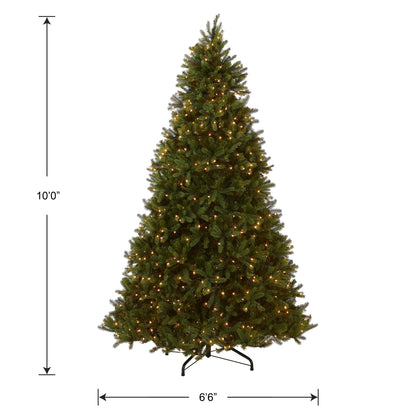 National Tree Company Pre-lit 'Feel Real' Artificial Giant Downswept Christmas Tree, Green, Douglas Fir, White Lights, Includes Stand, 10 feet