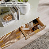 T4TREAM Fluted 7 Drawers Dresser, 54" Wide Modern Chest of Drawers with Faux Marble Top, Curved Profile Design, Dresser TV Stand, Wood Drawer Organizer for Bedroom, Living Room, Hallway, Natural Oak T4TREAM