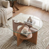 YITAHOME Round Coffee Table, 2-Tier Glass Coffee Tables with Storage, Multi-Purpose Modern Center Table or Cocktail Table for Living Room, Office, Lounge, Walnut YITAHOME