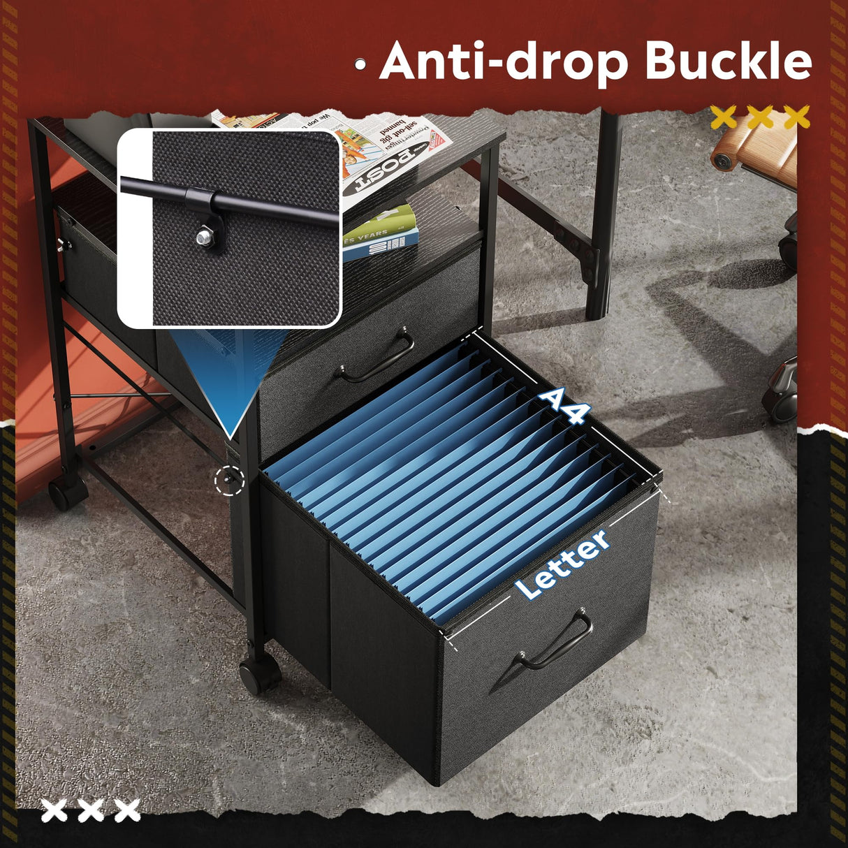 DEVAISE Mobile File Cabinet, Rolling Printer Stand with Open Storage Shelf, Fabric Vertical Filing Cabinet fits A4 or Letter Size for Home Office, Black DEVAISE