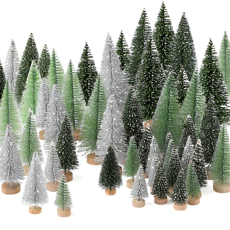 30Pcs Christmas Decorations Mini Christmas Trees, Artificial Christmas Tree Bottle Brush Trees with Wooden Base for Christmas Decor Christmas Party Home Table Craft hatisan
