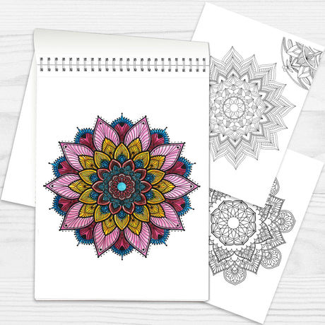 Set of 2 - Adult Coloring Book Seasonal Blossoms & Mandalas with Exquisite Patterns, Ideal Art for Women & Teens, Markers Recommended, Thick Paper, Spiral Bound, Anxiety and Depression, VKYE VKYE