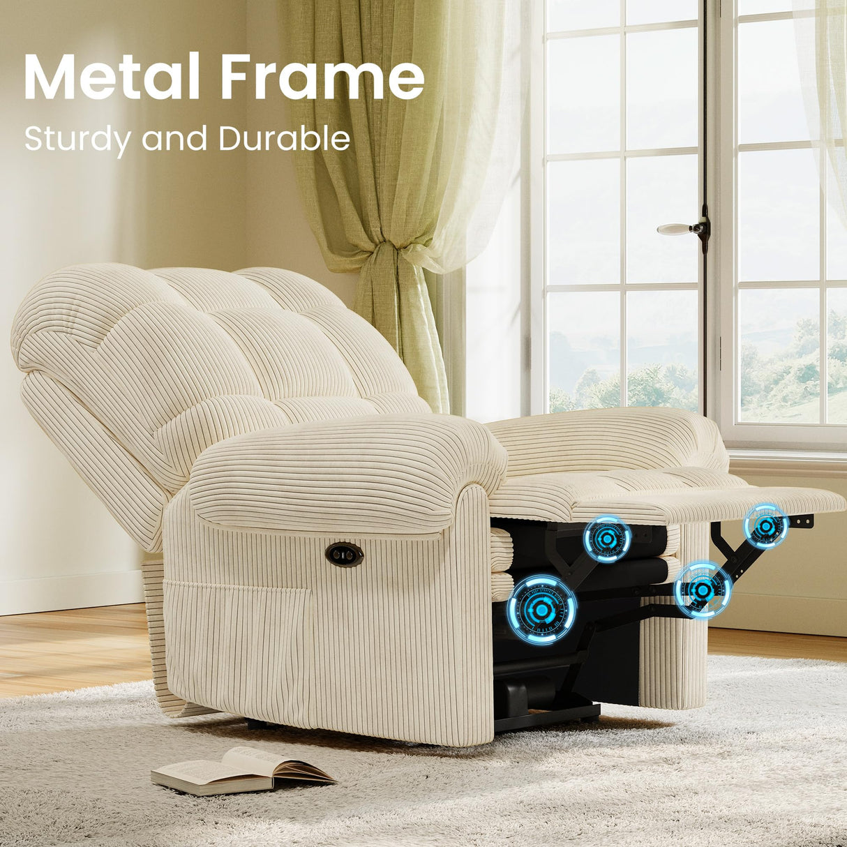 Welzona Adjustable Power Recliner Chair, Soft Corduroy Electric Recliner Chair, Power Recliners with USB Port, Eco-Certified Small Recliners for Small Spaces Sofa Reclinable, White Welzona