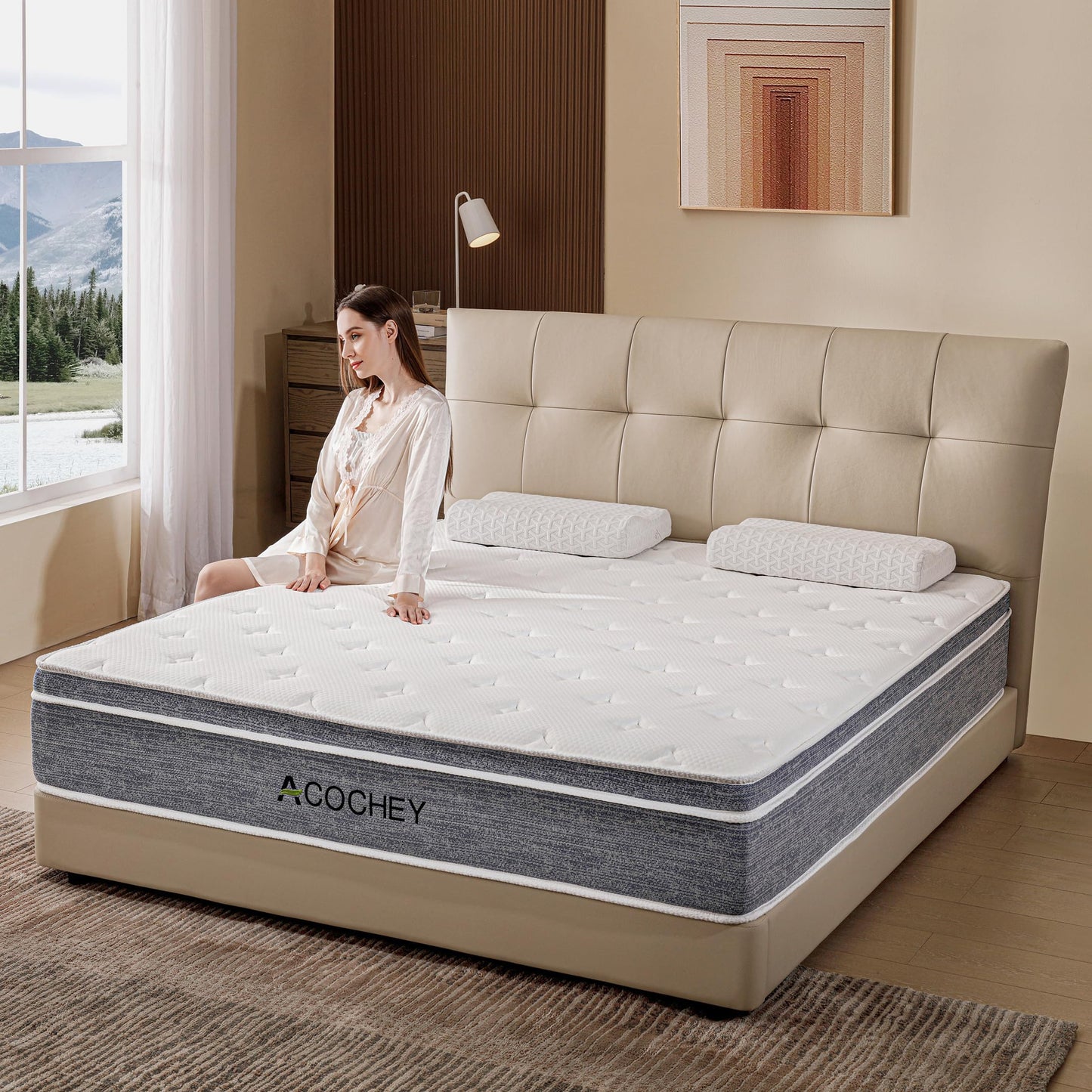 Acochey 12 Inch Full Mattress Memory Foam and Spring Hybrid Mattresses,Medium Firm Feel Grey Mattress in a Box,Quality Comfort and Adaptive Support Breathable Cooling Full Mattresses.