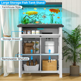kepptory 20 Gallon Fish Tank Stand with Power Outlets, Farmhouse Decorative Aquarium Stand Furniture with Adjustable Shelves, 10-20 Gallon Reptile Turtle Tank Stand with Cabinet Storage (White, 20GL) kepptory
