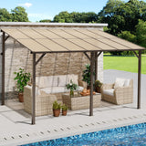 Crownland 10'x14' Outdoor Gazebo Hardtop, Wall-Mounted Lean-to Gazebo with Dewatering Hole, Large Outdoor Pergola Awning, Waterproof for Deck, Backyard, Garden, Porch Crownland