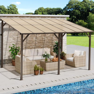 Crownland 10'x14' Outdoor Gazebo Hardtop, Wall-Mounted Lean-to Gazebo with Dewatering Hole, Large Outdoor Pergola Awning, Waterproof for Deck, Backyard, Garden, Porch