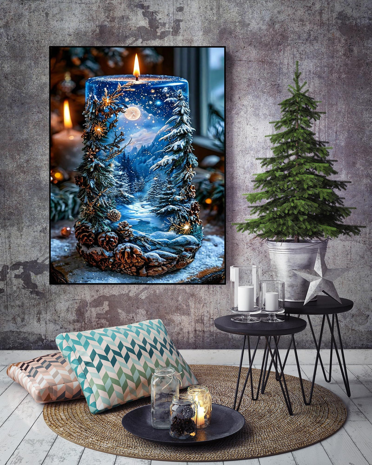 KINPLUB Christmas Candles Diamond Painting Kits for Adults Beginners, Winter Forest Snow Scenery Diamond Art Kits for Adults, DIY Full Drill Round Gem Art Dots for Home Wall Decor 12x16 Inch KINPLUB