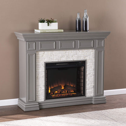 SEI Furniture Dakesbury Faux Stacked Stone 50" Electric Fireplace, Gray