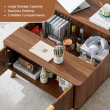 Fluted Lift Top Coffee Table with Large Hidden Compartment, 31.5” Wooden Center Table with Storage, Mid Century Modern Lift Tabletop Coffee Tables for Living Room Home Office, Walnut XUZENEST