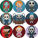 8Pcs Diamond Painting Coasters with Holder,DIY Halloween Life Coaster Diamond Art Kits for Adults Kids,Beginners Round Full Drill Diamond Art Craft Supplies tigdtiu