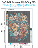 KINPLUB Cross Flower Diamond Painting Kits for Adults, 5D Faith Cross Diamond Art Kits for Beginners, DIY Full Round Drill Paint by Diamonds, Home Wall Decor 12 x 16 Inch KINPLUB