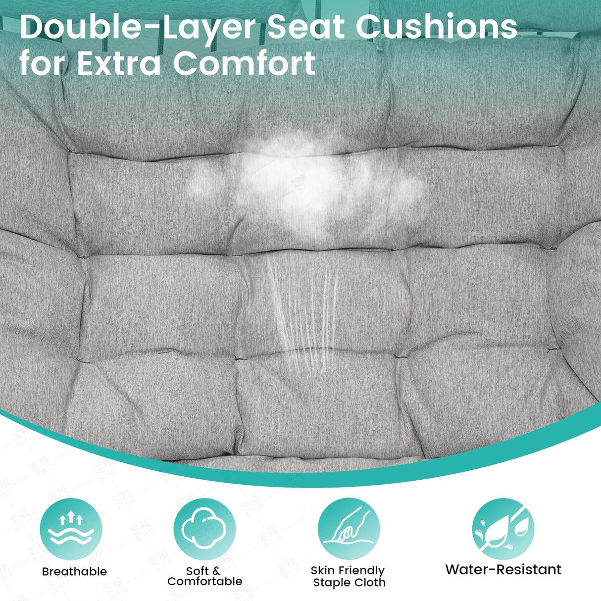 Double Egg Swing Chair with Stand Patio Rattan Wicker Hammock Chairs Outdoor Indoor Egg Swing Chair with Cushion Headrest 550 Lbs Capacity for Bedroom Balcony Garden Porch Backyard, Grey Olaterior