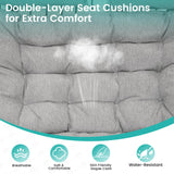 Double Egg Swing Chair with Stand Patio Rattan Wicker Hammock Chairs Outdoor Indoor Egg Swing Chair with Cushion Headrest 550 Lbs Capacity for Bedroom Balcony Garden Porch Backyard, Grey Olaterior