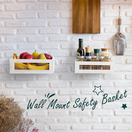 NAGAWOOD Wooden Countertop Baskets Set of 2 for Kitchen, Bathroom, Pantry|Wall Mount Upgrade with Full Accessories| Rustic Nesting Boxes|Wooden Organizer Crates for Fruit, Vegetables, Produce, Bread NAGAWOOD