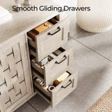 LINSY HOME Farmhouse Sideboard Buffet Cabinets, 43" W Coffee Bar Storage Cabinets with 3 Drawers and 2 Doors, Rustic Accent Cabinet for Dining Room, Kitchen, Home Bar and Living Room, Light Gray LINSY HOME