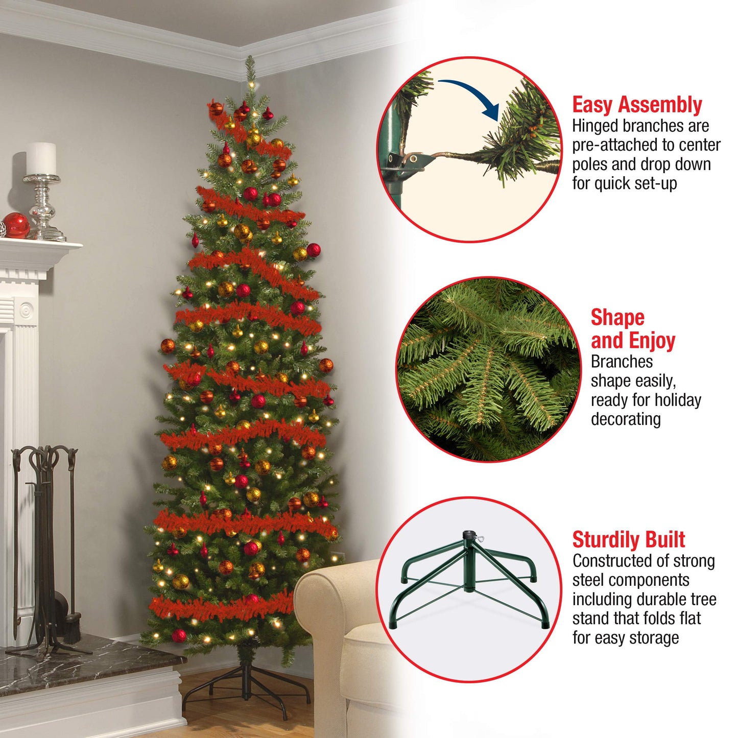 National Tree Company Artificial Pre-Lit Slim Christmas Tree, Green, Kingswood Fir, White Lights, Includes Stand, 7 Feet