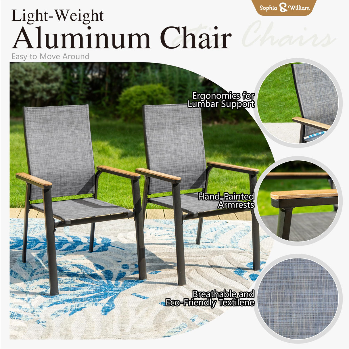 Sophia & William Patio Dining Set 9 Pieces, 8 Aluminium Patio Dining Chairs with 1 Extendable Dining Table for 6-8 Person, Patio Table and Chairs for Outdoor Lawn (Grey) Sophia & William