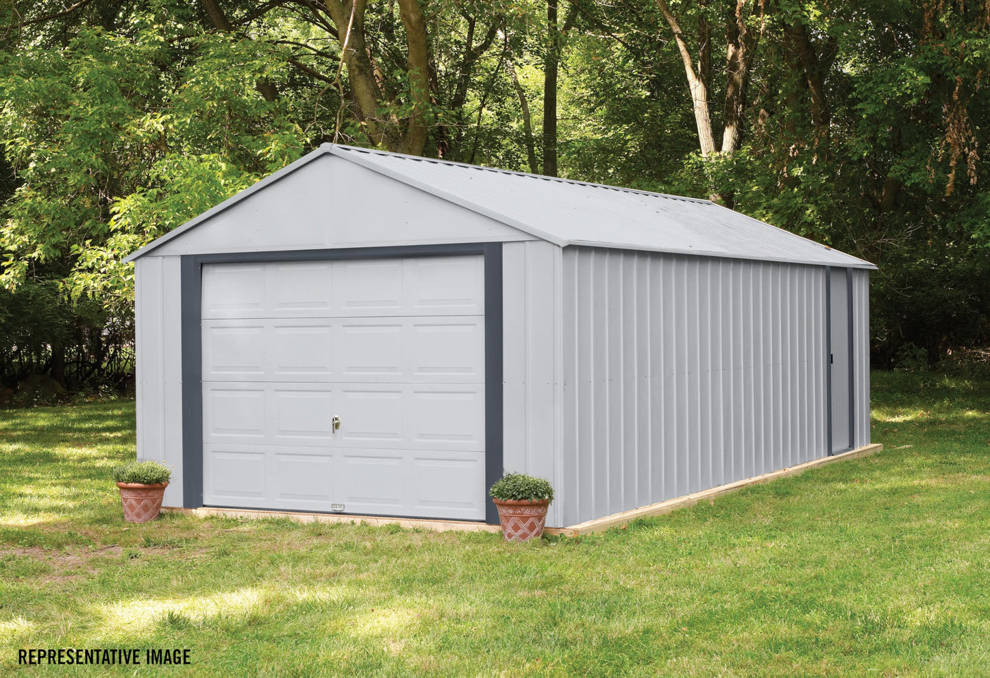 Arrow Shed 12' x 31' Murryhill Garage Galvanized Steel Extra Tall Walls Prefabricated Shed Storage Building, 12' x 31', Flute Gray - WoodArtSupply