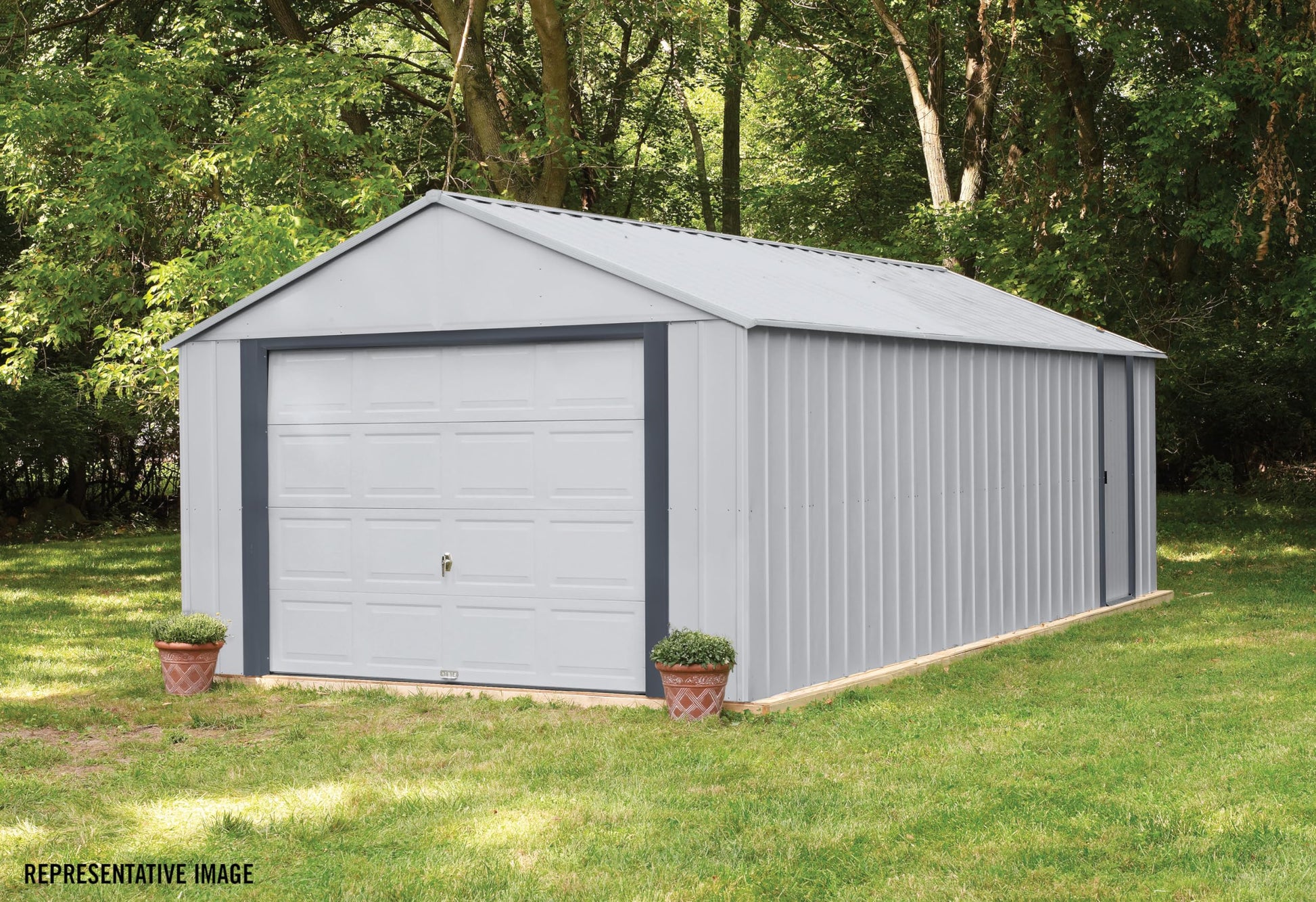 Arrow Shed 12' x 31' Murryhill Garage Galvanized Steel Extra Tall Walls Prefabricated Shed Storage Building, 12' x 31', Flute Gray - WoodArtSupply