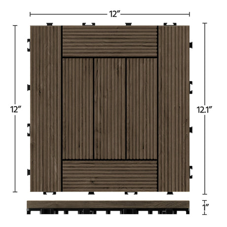 Yaheetech 27PCS Wooden Flooring Patio Deck Tiles Interlocking Tiles Patio Solid Wood and Plastic Indoor&Outdoor 12 x 12in, Black Yaheetech