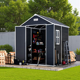 Outdoor Storage Shed 6x6 FT, Resin Shed with Floor & Window, Lockable Door, Vents, Outside Sheds & Garden Shed for Patio Furniture, Gardening Tools, Pool Equipment (Dark Gray, 6 * 6ft) OUEEEDD