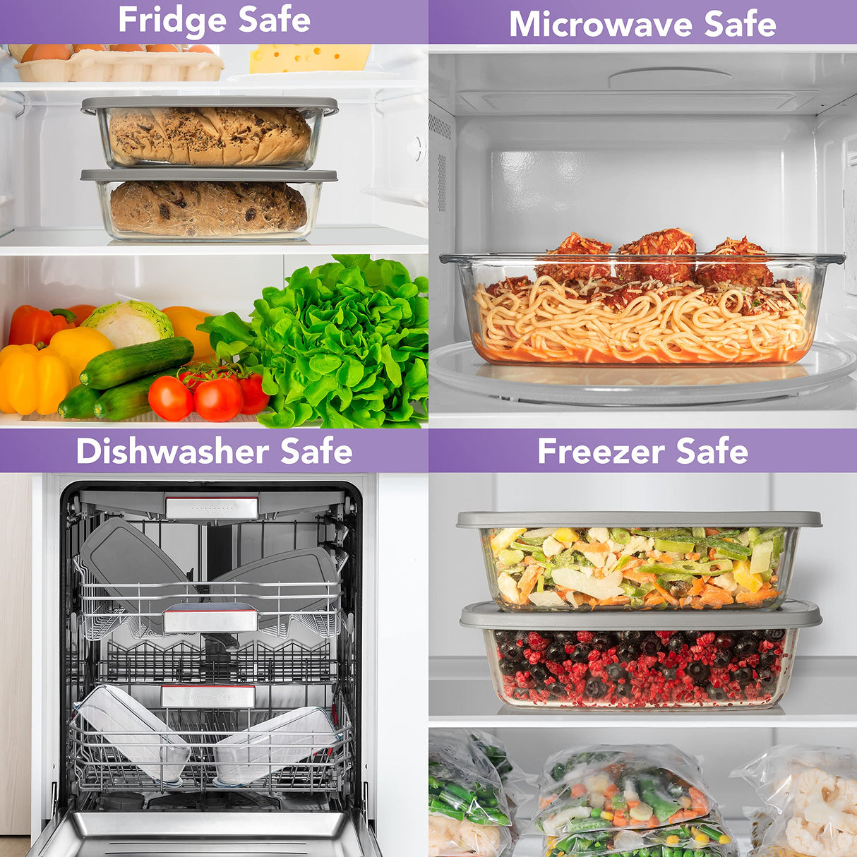 Razab LARGE 7.6 Cups/1800 ML/1.9 Qt Glass Loaf Pan with Lids (Set of 2) - Meatloaf Pan BPA free Airtight Lids Grip Handle Easy Carry, Microwave and Oven Safe - Loaf Pans For Baking Bread, Cakes Razab