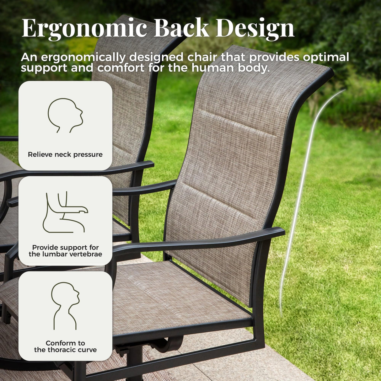 MIXPATIO 5 Pieces Patio Dining Set, Outdoor Table and Chairs, 4 x Textilene Swivel Dining Chairs and 42" Round Black Table, with 1.57" Umbrella Hole, for Cozy Garden Settings, Grayish Brown MIXPATIO