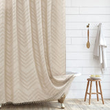 Siiluminisoy Boho Farmhouse Shower Curtain Woven Fabric Cute Beige Shower Curtain, 72 x 72 Tufted Chevron Textured Striped Modern Farmhouse Minimalist Shower Curtain for Bathroom Siiluminisoy