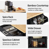 Yaheetech Kitchen Island on Wheels with Storage Cabinet, Rolling Kitchen Cart with Bamboo Top & Drawer & Spice Rack Towel Bar, Microwave Stand Cart for Kitchen/Dining Room, Black Yaheetech