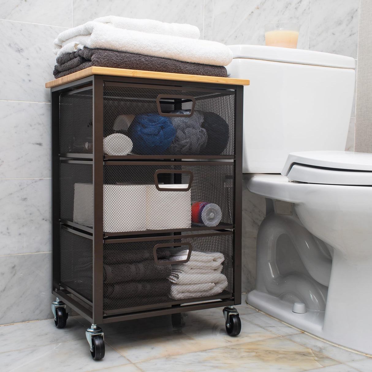 Mind Reader Cart with Drawers, Office Organizer, Storage, Bathroom, Metal Mesh, 15.75"L x 13"W x 24.25"H, Black Mind Reader