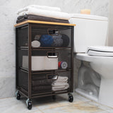 Mind Reader Cart with Drawers, Office Organizer, Storage, Bathroom, Metal Mesh, 15.75"L x 13"W x 24.25"H, Black Mind Reader