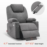 MCombo Large Power Lift Recliner Chair Sofa with Massage and Heat for Big and Tall Elderly People, 3 Positions, Cup Holders, and USB Ports, Extended Footrest, Fabric 7516 (Large,Dark Grey) MCombo