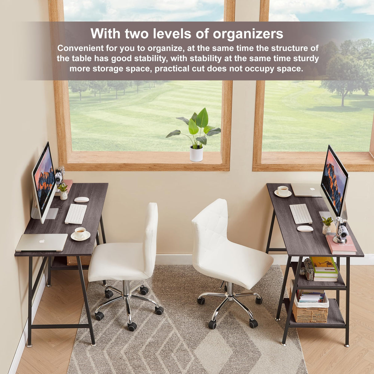 VECELO 43 Inch Computer Desk Writing Study Work Office Table Modern Desk with Shelves Wooden Desk for Home Bedroom,Brown Desk VECELO