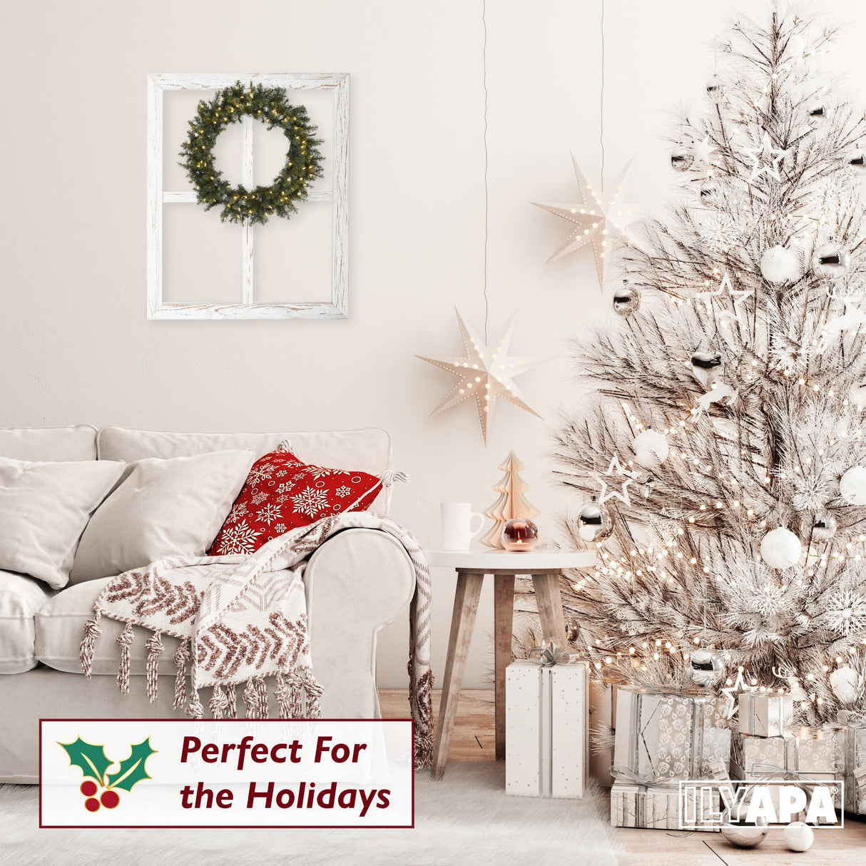 Ilyapa Window Frame Wall Decor 2 Pack - Large 18x22 Inch Rustic White Wood Window Pane Country Farmhouse Decorations Ilyapa