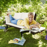 Flamaker Outdoor Convertible Sofa, Woven Rattan Patio Furniture Sunbed with Adjustable Armrests, Removable Cushions and Pillows for Patio, Porch, Pool (Brown Lounger & Beige Pillowcase) Flamaker