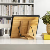 wishacc Bamboo Book Stand, Adjustable Book Holder Tray and Page Paper Clips-Cookbook Reading Desk Portable Stable Hard-Wearing Lightweight Bookstand-Textbooks Books wishacc
