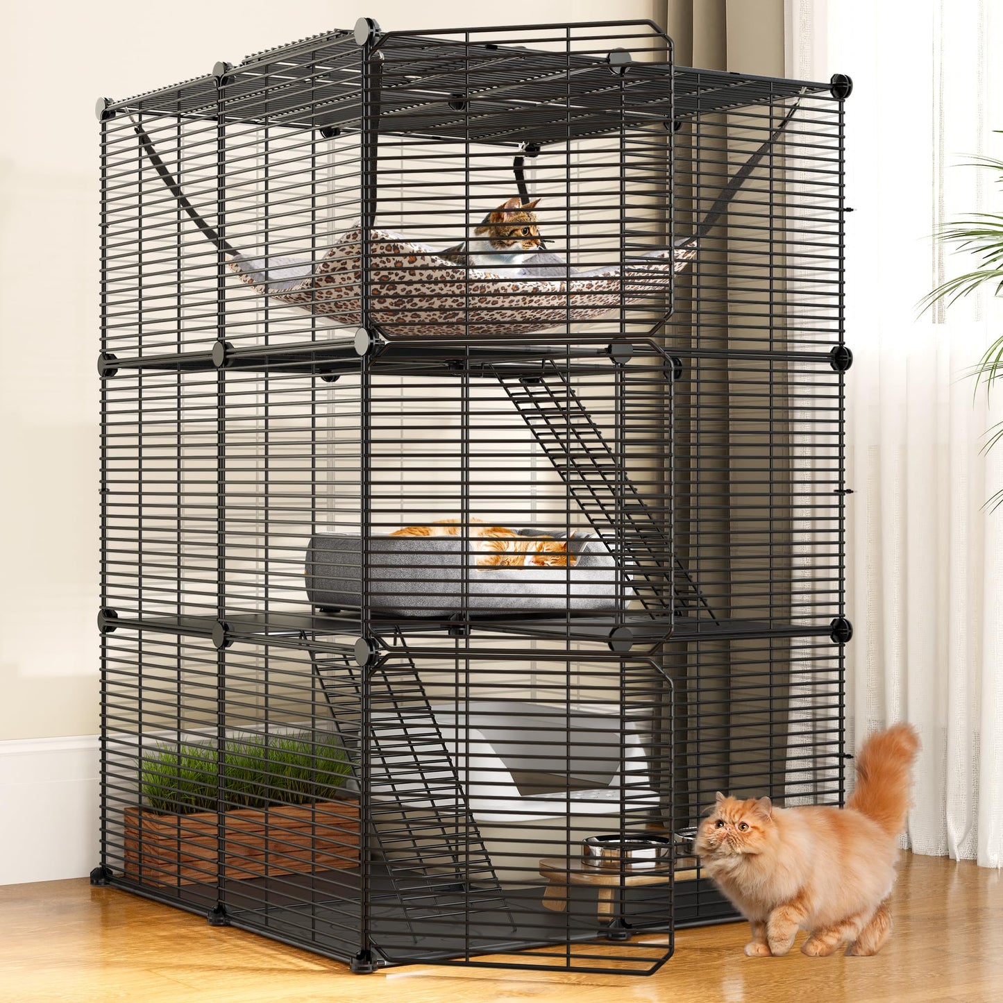 YITAHOME Cat Cage Indoor Cat Enclosures DIY Cat Playpen Metal Kennel with Extra Large Hammock for 1-2 Cats, Ferret, Chinchilla, Rabbit, Small Animals - WoodArtSupply