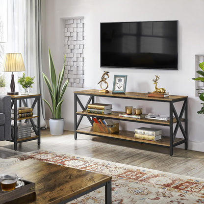 Yaheetech Industrial TV Stand for TV up to 65 inch, 55" TV Cabinet with 3 Tier Storage Shelves for Living Room, Entertainment Center TV Console Table with Metal Frame, Rustic Brown