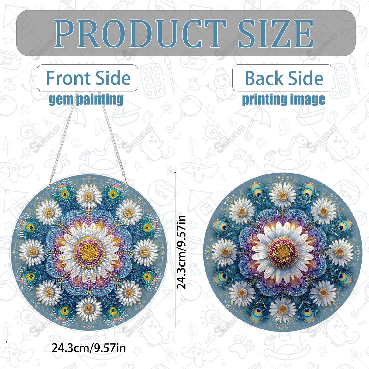 SOURMO Diamond Art Painting Hanging Kit, DIY Diamond Gem Painting Pendant, Acrylic Board Mandala Floral Wall Art SOURMO