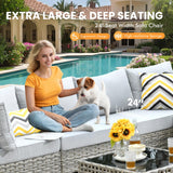 Outdoor Sectional Patio Furniture Set with Fire Pit Table and Swivel Rocking Chairs,11 Pieces Wicker Conversation Sets L Shaped Couch Out Door Sofa Outside Furniture for Garden Deck Yard,Grey POUUIN