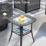 HOOOWOOO Patio Outdoor Conversation Set with Fire Pit Table,9 Piece Modern Outside Furniture with Swivel Rocking Chairs,PE Wicker Out Door Furniture Sofa and Ottoman Set(Denim Blue) HOOOWOOO