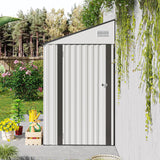 4x8 FT Outdoor Storage Shed, Metal Garden Shed with Lockable Hinged Door, Lean to Shed with 6 Air Vents, Outside Tool Shed with Sloped Roof, Waterproof Storage Building for Backyard, Patio, White BNSPLY