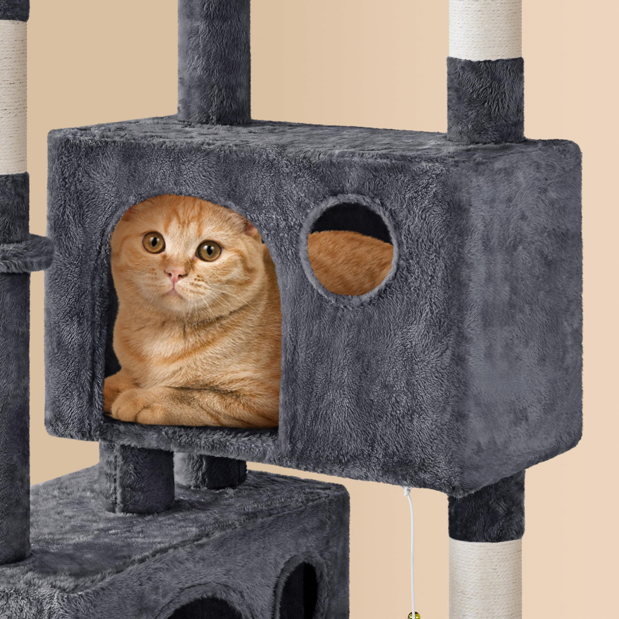 Yaheetech 64.5in Extra Large Multi-Level Cat Tree Kittens Play House Condo with Platform, Perch Hammock & Scratching Posts, Dark Gray Yaheetech