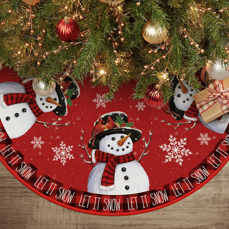 AVOIN colorlife Let It Snow Snowman Christmas Tree Skirt, Xmas Winter Holiday Party Tree Mat Indoor Outdoor Decoration 36 Inch AVOIN colorlife