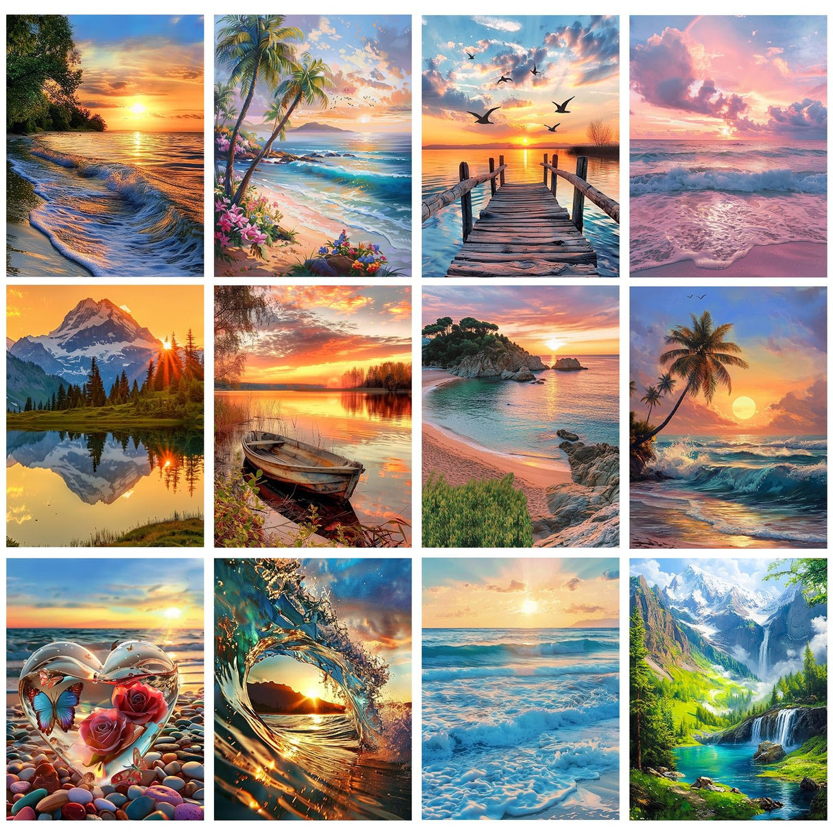 CreateJoy 12 Pack 5D Diamond Art Kits for Adults - Beach Diamond Art DIY Paint with Round Full Drill Diamond dots for Beginners, Gem Paintings for 12X16 Inch Home Wall Decor CreateJoy