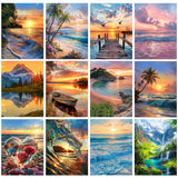 CreateJoy 12 Pack 5D Diamond Art Kits for Adults - Beach Diamond Art DIY Paint with Round Full Drill Diamond dots for Beginners, Gem Paintings for 12X16 Inch Home Wall Decor CreateJoy